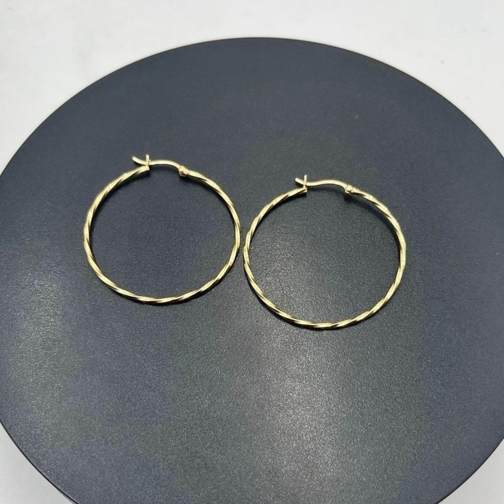 Designer Signed 14k, 585 Yellow Gold Twisted Classic Hoop Earrings 40mm, 2.1 gr